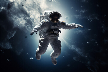 Fototapeta na wymiar astronaut floated weightlessly in the zero-gravity of space