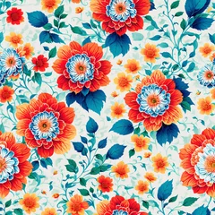 Gordijnen Colorful Hippie Flower Power Seamless Pattern Colorful Digital Background Floral Design - ai generated © amonallday