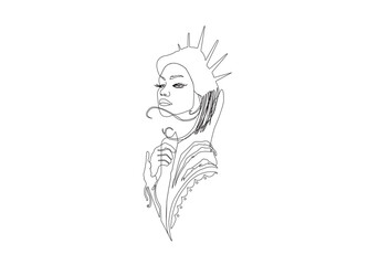 line art vector illustration of a queen with white background.