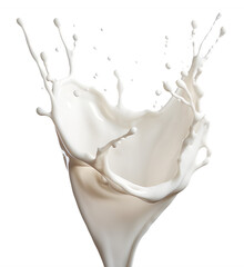 White milk splash isolated on transparency background, nutrition liquid fluid element flowing wave explode, yogurt swirl with splatters and drops Ai generated