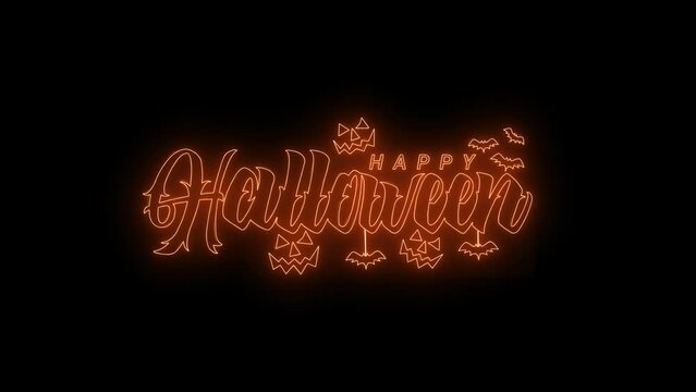 Happy Halloween neon text title animation motion graphics video transparent background with alpha channel