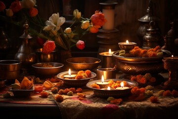 Obraz na płótnie Canvas Diwali Puja Serenity Illuminating Traditions Created with Generative AI