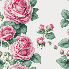 Pink Roses Watercolor Painting Seamless Pattern Colorful Digital Background Floral Design - ai generated