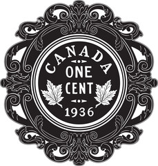 Canada one cent coin with vintage frame vector design