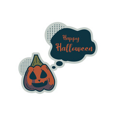 Halloween sticker pumpkin and bubble text happy halloween clipart design