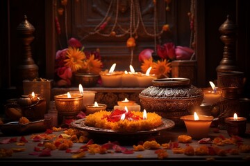 Diwali Puja Serenity Illuminating Traditions Created with Generative AI