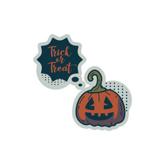 Halloween sticker pumpkin and bubble text trick or treat clipart design