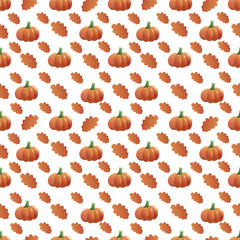 Pumpkin and autumn leaf seamless pattern