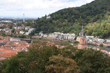 Fototapeta na wymiar Landmark and beautiful Heidelberg town with Neckar river, Germany. Heidelberg town with the famous Karl Theodor old bridge and Heidelberg castle, Heidelberg, Germany. 
