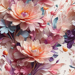 Fototapeta premium Pink Purple 3D Flowers Seamless Pattern Colorful Digital Background Floral Design - ai generated