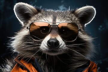 Cool Raccoon with Sunglasses - obrazy, fototapety, plakaty