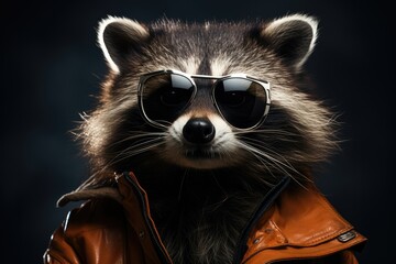 Cool Raccoon with Sunglasses - obrazy, fototapety, plakaty