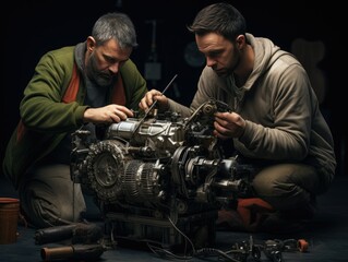 Fototapeta na wymiar Mechanics Repairing Engine
