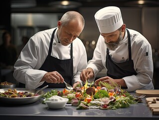 Obraz na płótnie Canvas Chefs Plating Gourmet Dish