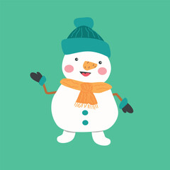 cute snowman on green background - christmas card