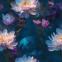 Obraz na płótnie Canvas Pastel Magic Flowers Vintage Seamless Pattern Colorful Digital Background Floral Design - ai generated