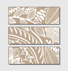 Set of three abstract beige paintings for decoration. Abstract background for wall design, room decoration.