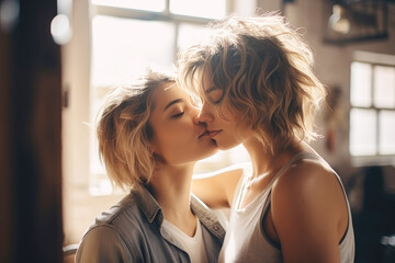 lesbian lovers express tenderness in an embrace