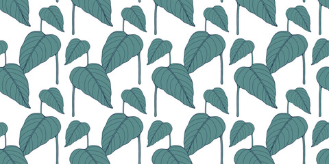 Fototapeta na wymiar Tropical seamless pattern with turquoise leaves on a white background. Vector pattern for textiles, wrapping paper, wallpaper, covers, cards and backgrounds.