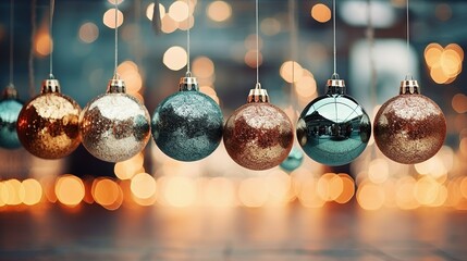 christmas balls, teal and copper - obrazy, fototapety, plakaty