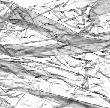 Wrinkled plastic wrap texture on transparent background wallpaper.  Royalty high-quality free stock photo image of realistic plastic wrap overlay, copy space and photo effect. Wrinkled plastic surface