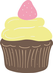 cute happy birthday cupcake illustrations With strawberry 