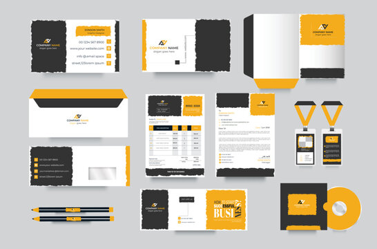 Clean  and creative corporate  professional business stationary design set with yellow and black color