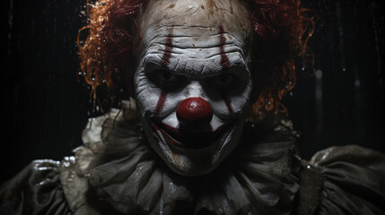 An image of a clown in the dark