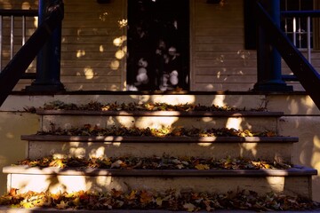 Autumn Leaves on Old Porch Steps in Winston-Salem