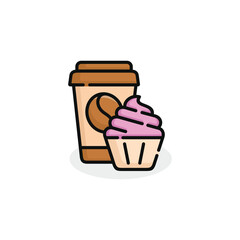 Cupcake and drink vector illustration. Fast food icon isolated on white background