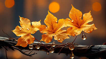 Obrazy na Plexi  mokre jesienne barwne liście klonu