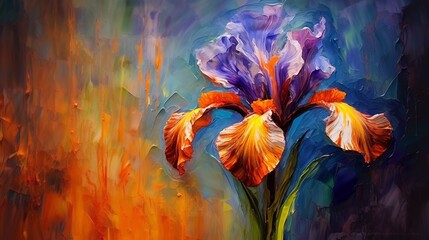 Iris flower post impressionist style vibrant express.Generative AI - obrazy, fototapety, plakaty