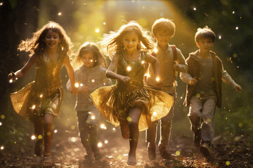 Fototapeta na wymiar children in a magical forest.