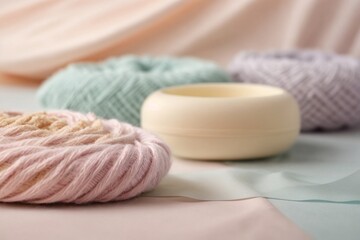 Fototapeta na wymiar Silk thread from natural materials in pastel colors for weaving silk handicrafts.generative AI