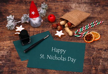Greetings card with greetings for St. Nicholas Day: Happy St. Nicholas Day