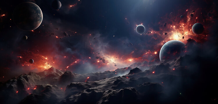 Explosion of space. Background with space. An abstract vision of the beginning of the universe. Generative artificial intelligence