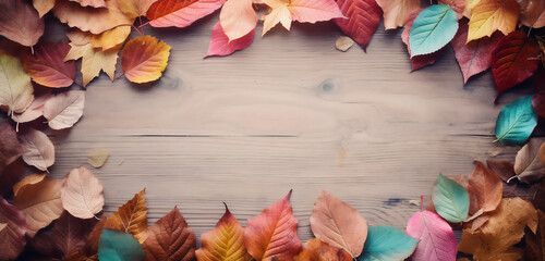 autumn leaves frame - obrazy, fototapety, plakaty