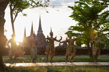 Pantomime (Khon) is traditional Thai classic masked play enacting scenes from the Ramayana in a...