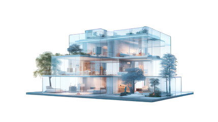 Modern glass hall condominium isolated on white created with Generative AI