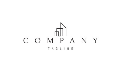 A vector logo with an abstract image of buildings in a minimalist linear style. - obrazy, fototapety, plakaty