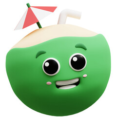 3d rendering on kawaii coconut fruit mascot illustration