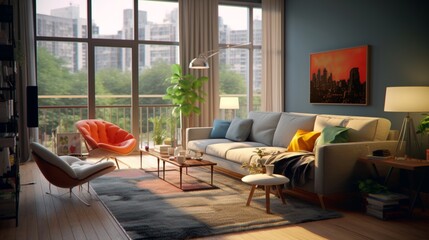 Living Room Interior Idea.Generative AI