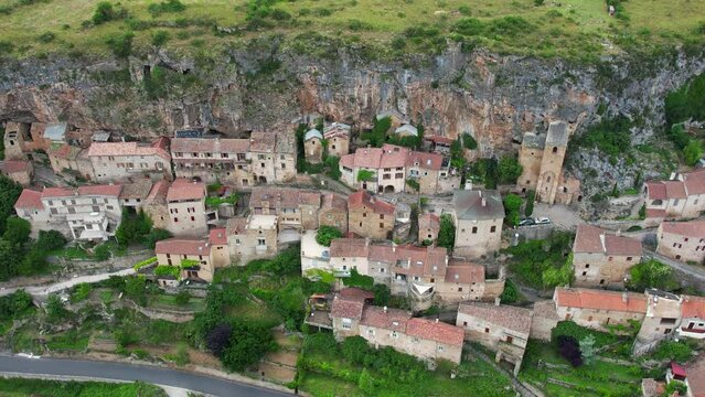 Aerial view of the french village of Peyre, Aveyron, France