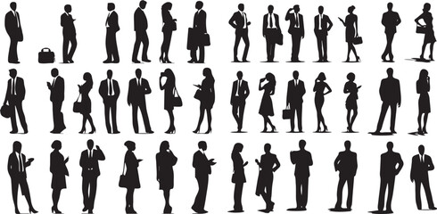 silhouettes of business people businessmen and businesswomen. Corporate and Teamwork Concepts