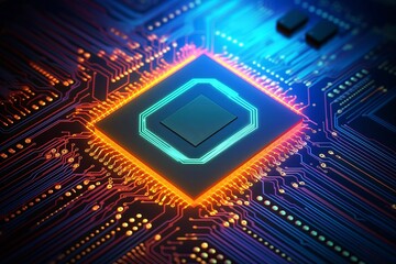 Fototapeta premium Electronic circuit board technology with colorful glowing. Motherboard digital chip. Technology background. 