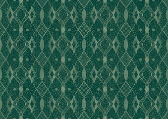 Hand-drawn unique abstract seamless ornament. Light green on a darker cold green background, with splatters of golden glitter. Paper texture. Digital artwork, A4. (pattern: p12c)