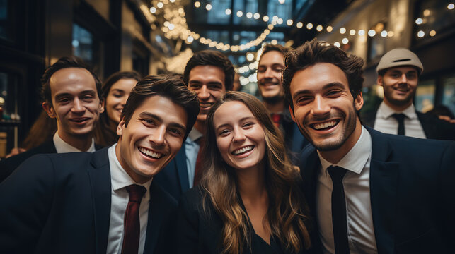 People celebrate the New Year in the office. Festive mood.