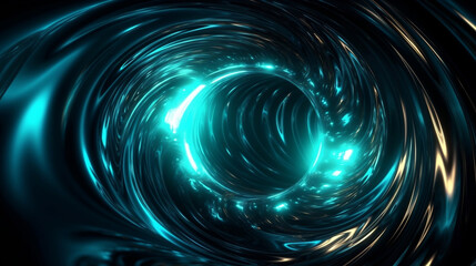 Neon glow blue light tunnel, time travel and cyberspace concept, futuristic technology abstract background.