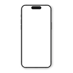 Smartphone model with shadow on transparent background. 3D mobile phone with transparent screens. Smartphone mockup front view white screen