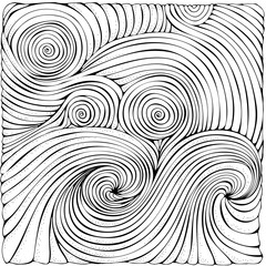 Pattern for coloring book. Hand-drawn swirls, ringlets, sea waves, Van Gogh sky. Doodle, vector, zentangle design element. Adult coloring book.